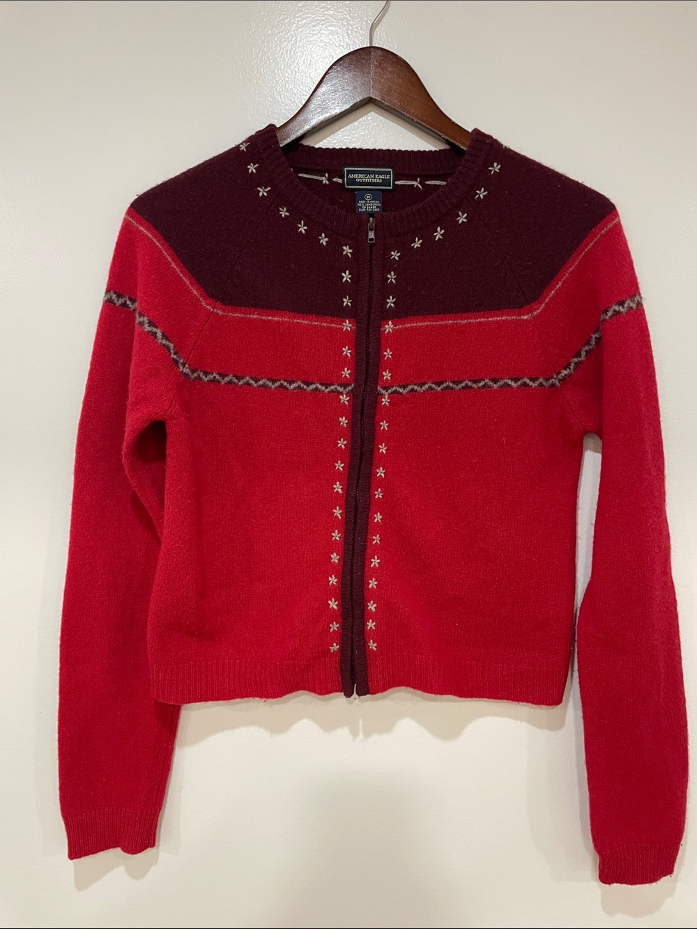 Vintage Y2K 2000s women’s American Eagle zip up lambswool sweater medium
